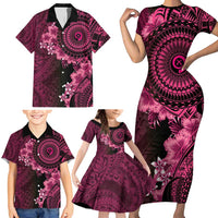 Vanuatu Family Matching Short Sleeve Bodycon Dress and Hawaiian Shirt Hibisus Polynesian Pattern Pink - Polynesian Pride