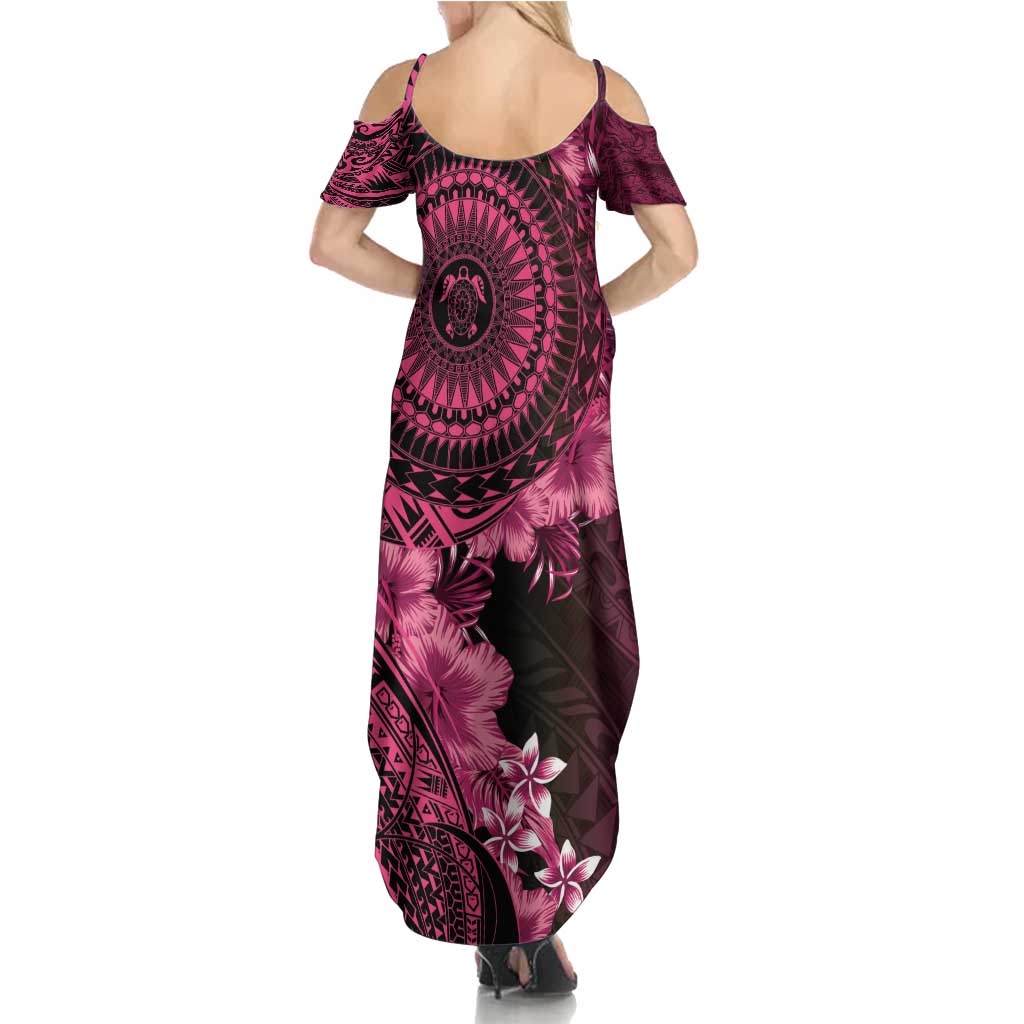 Vanuatu Family Matching Summer Maxi Dress and Hawaiian Shirt Hibisus Polynesian Pattern Pink - Polynesian Pride