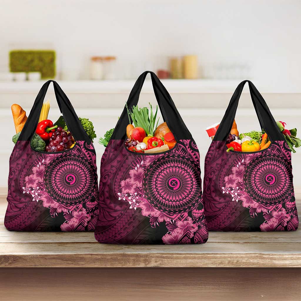 Vanuatu Grocery Bag Hibisus Polynesian Pattern Pink - Polynesian Pride