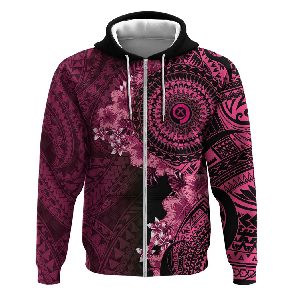 Vanuatu Hoodie Hibisus Polynesian Pattern Pink - Polynesian Pride