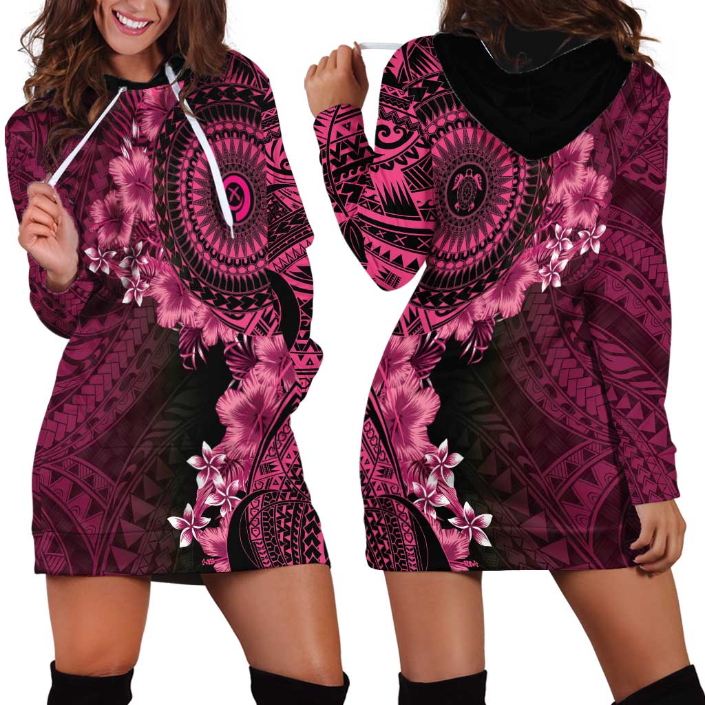 Vanuatu Hoodie Dress Hibisus Polynesian Pattern Pink - Polynesian Pride