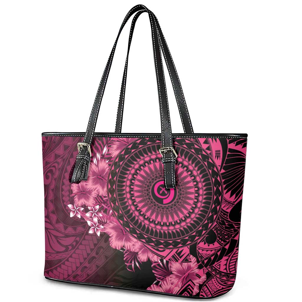 Vanuatu Leather Tote Bag Hibisus Polynesian Pattern Pink - Polynesian Pride