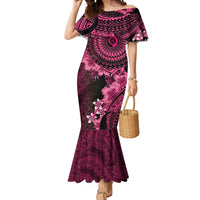 Vanuatu Mermaid Dress Hibisus Polynesian Pattern Pink - Polynesian Pride