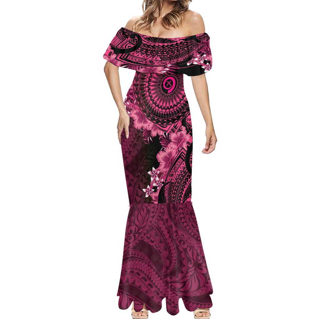 Vanuatu Mermaid Dress Hibisus Polynesian Pattern Pink - Polynesian Pride