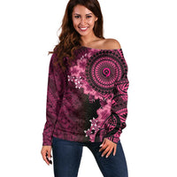 Vanuatu Off Shoulder Sweater Hibisus Polynesian Pattern Pink - Polynesian Pride