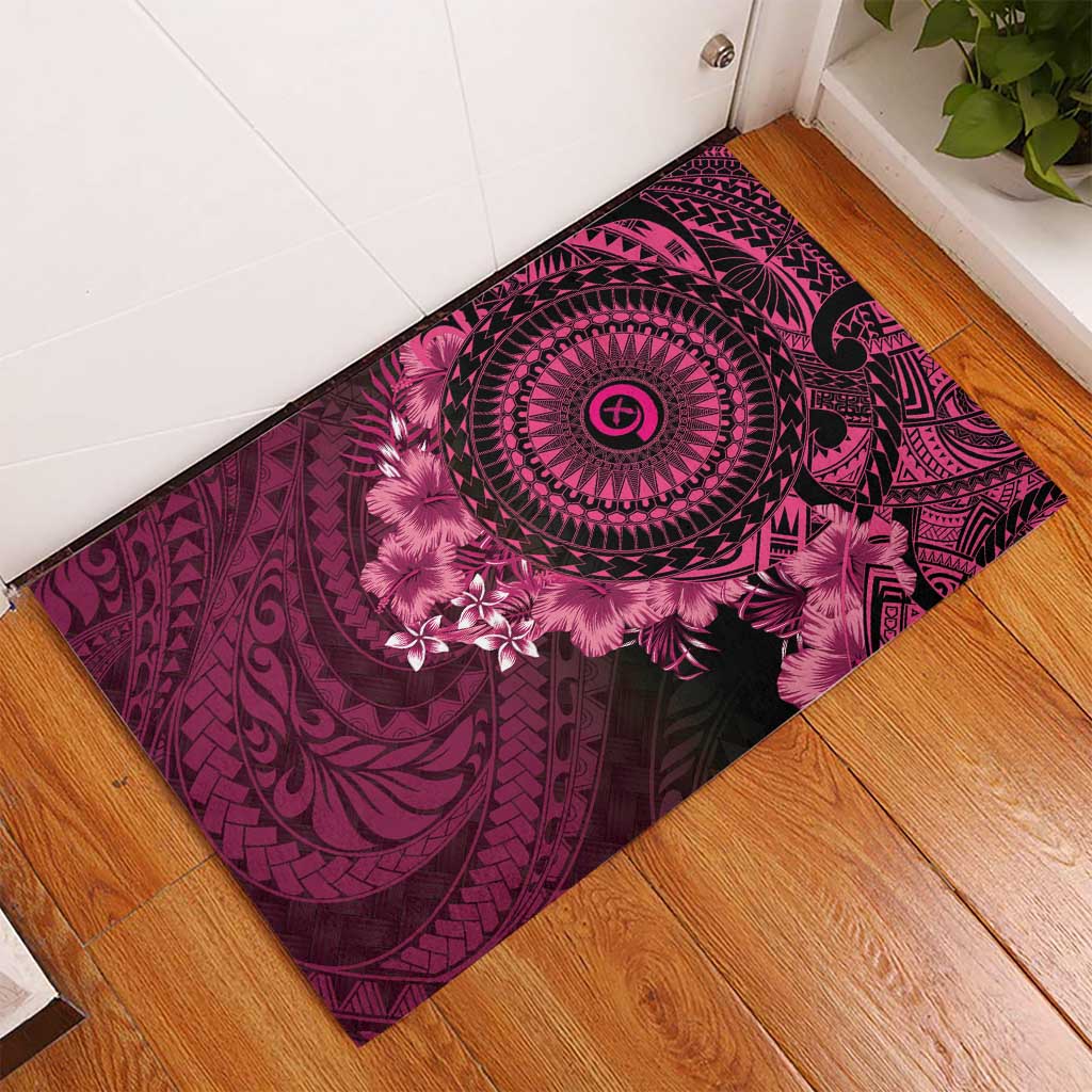 Vanuatu Rubber Doormat Hibisus Polynesian Pattern Pink - Polynesian Pride