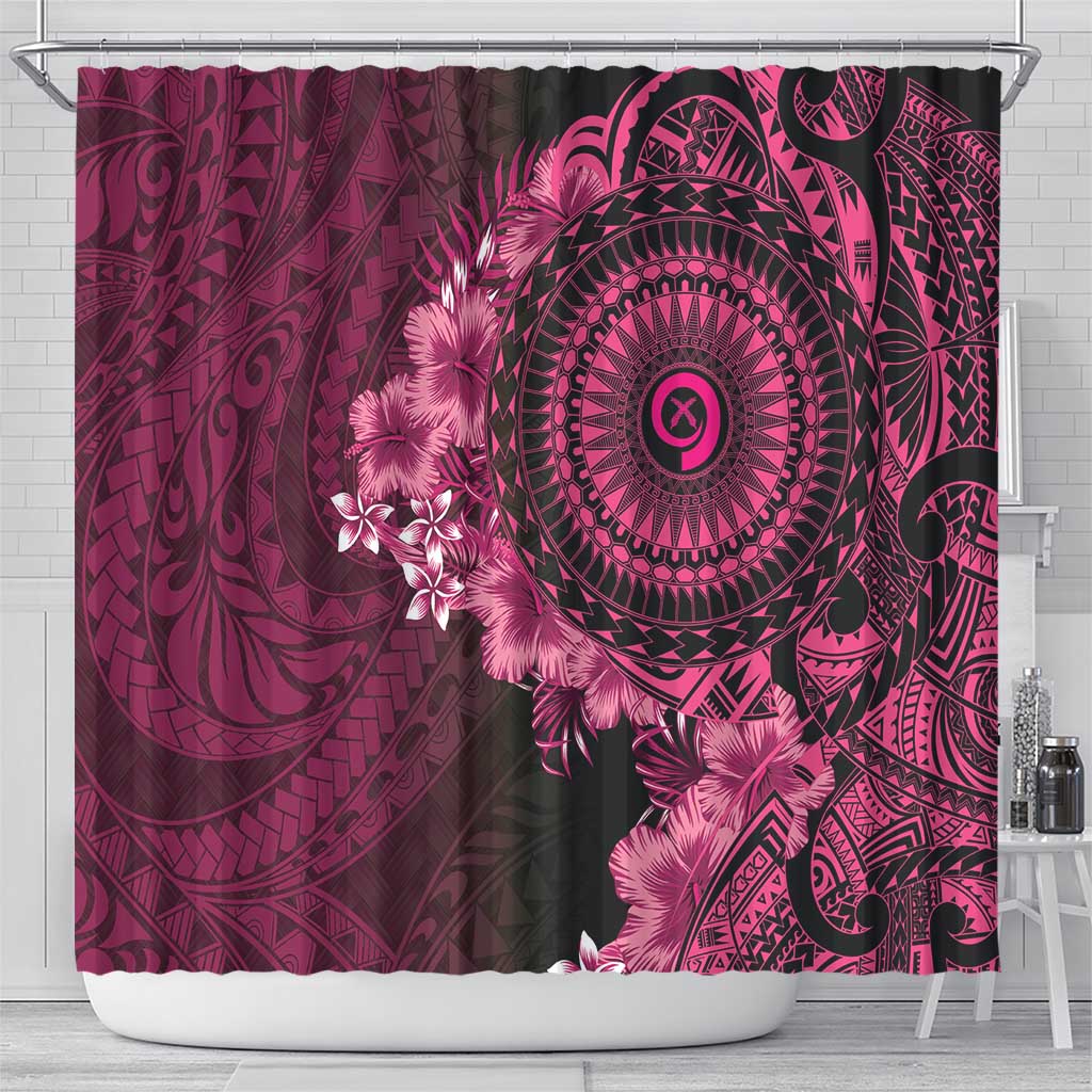 Vanuatu Shower Curtain Hibisus Polynesian Pattern Pink - Polynesian Pride