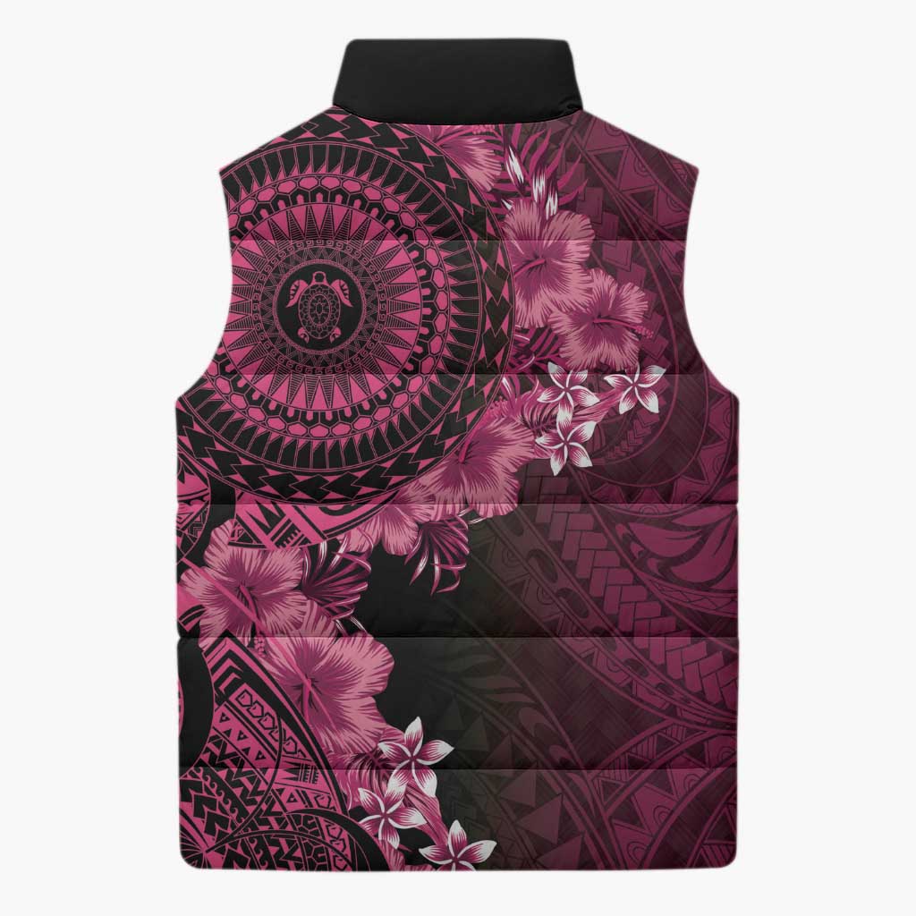Vanuatu Sleeveless Puffer Jacket Hibisus Polynesian Pattern Pink - Polynesian Pride