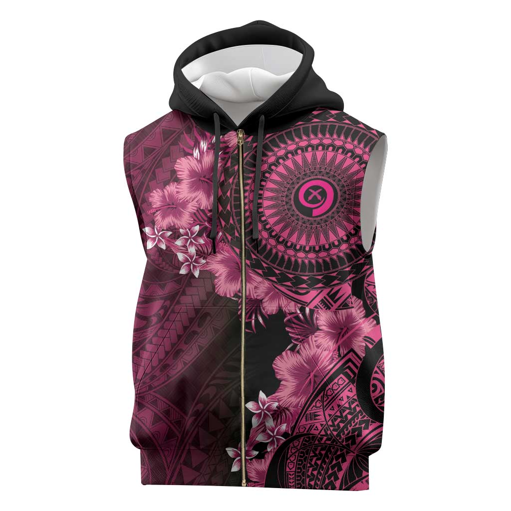 Vanuatu Sleeveless Zip Hoodie Hibisus Polynesian Pattern Pink - Polynesian Pride
