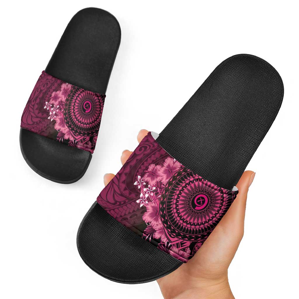 Vanuatu Slide Sandals Hibisus Polynesian Pattern Pink LT14 - Polynesian Pride