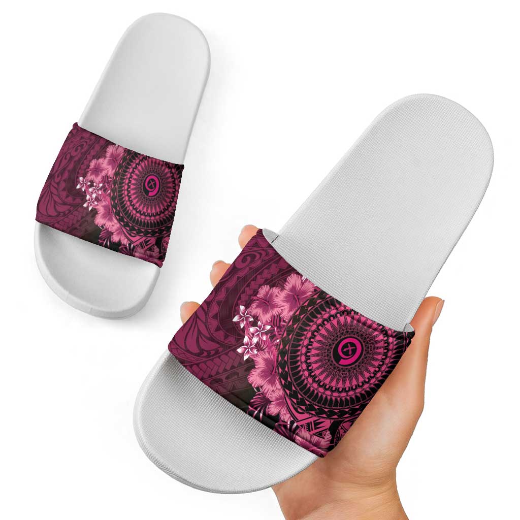 Vanuatu Slide Sandals Hibisus Polynesian Pattern Pink LT14 - Polynesian Pride