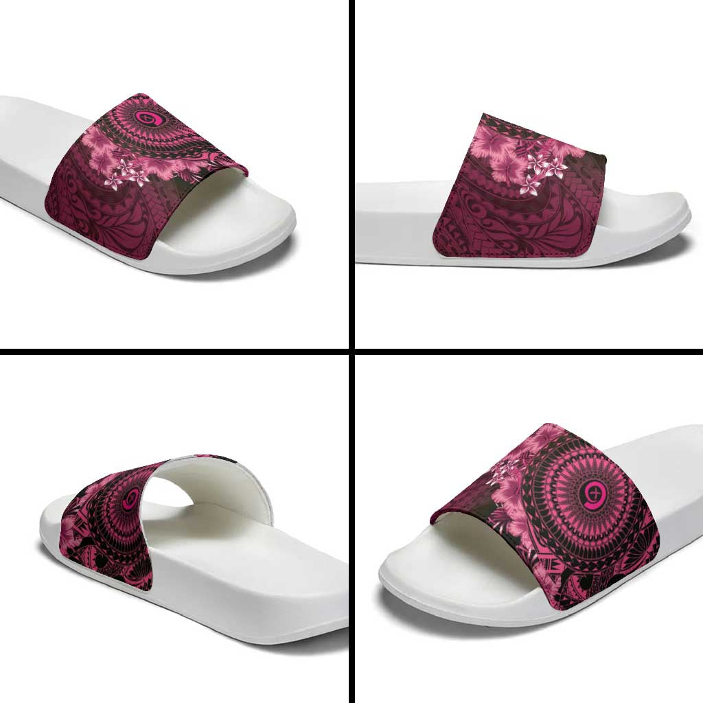 Vanuatu Slide Sandals Hibisus Polynesian Pattern Pink LT14 - Polynesian Pride