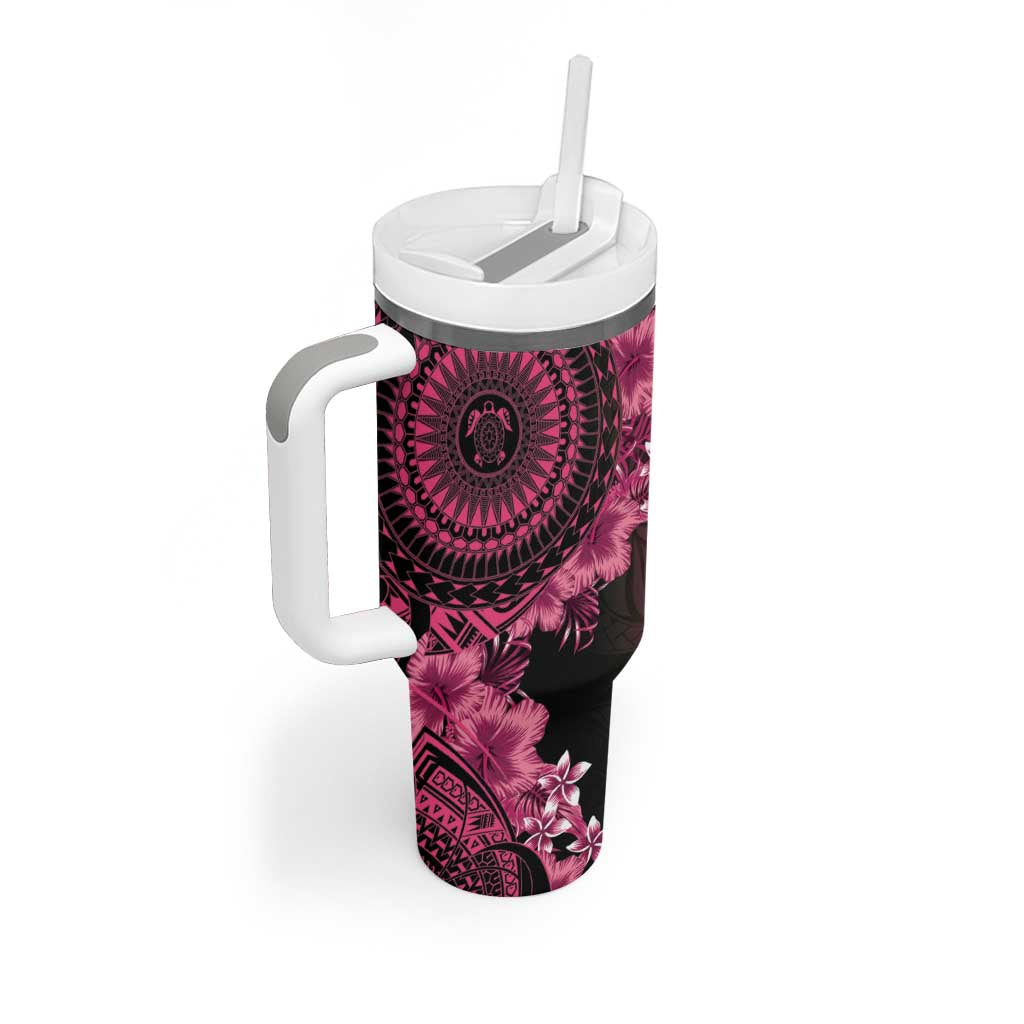 Vanuatu Tumbler With Handle Hibisus Polynesian Pattern Pink LT14 - Polynesian Pride