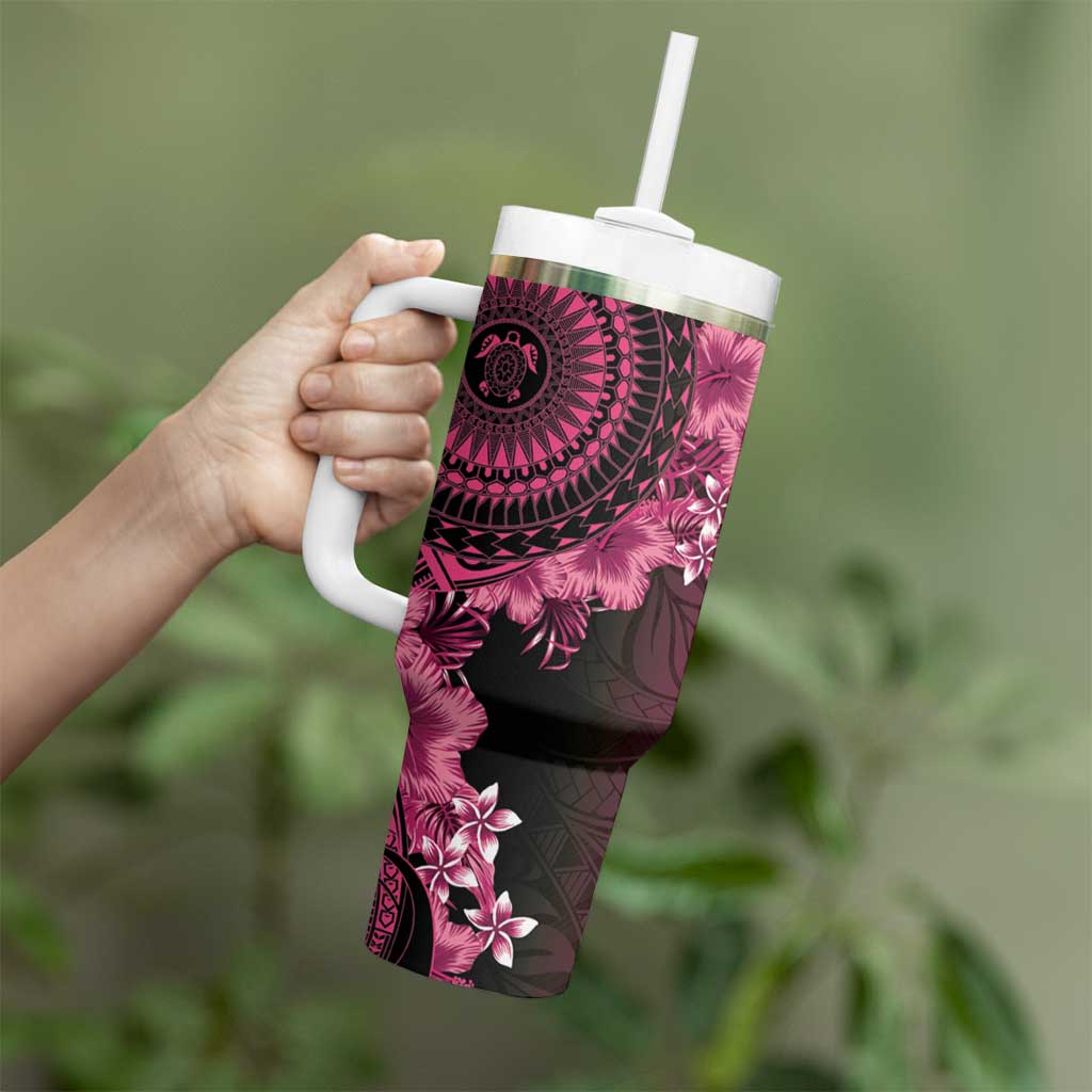 Vanuatu Tumbler With Handle Hibisus Polynesian Pattern Pink LT14 - Polynesian Pride