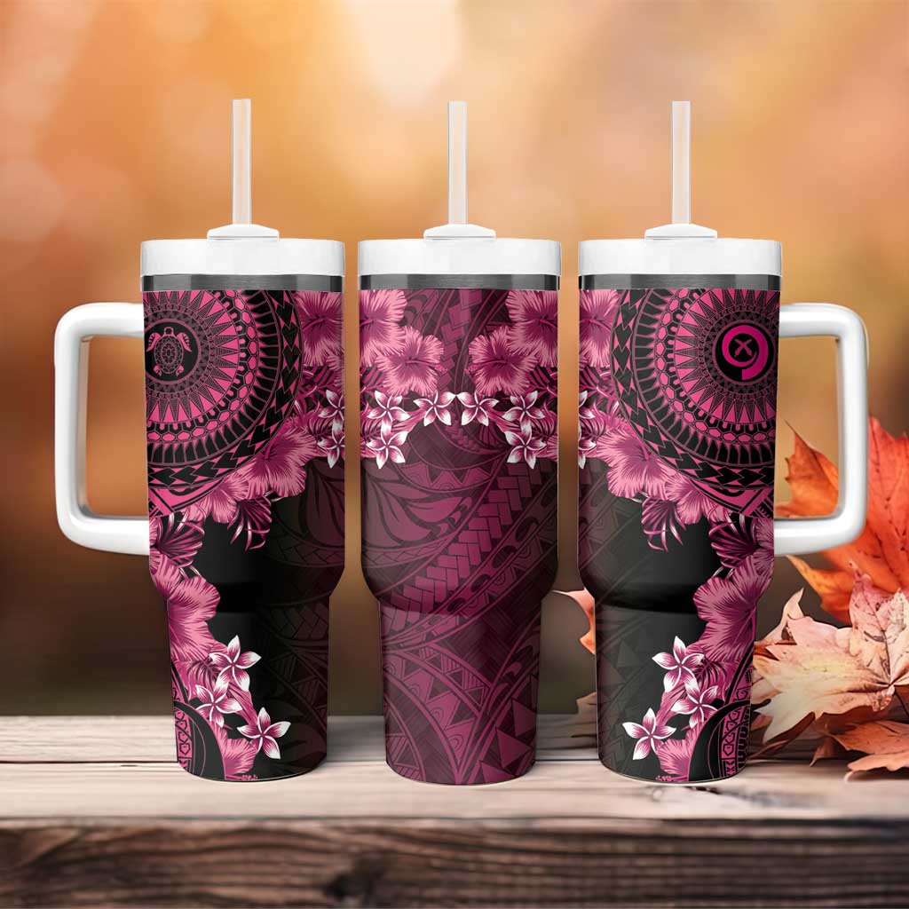 Vanuatu Tumbler With Handle Hibisus Polynesian Pattern Pink LT14 - Polynesian Pride