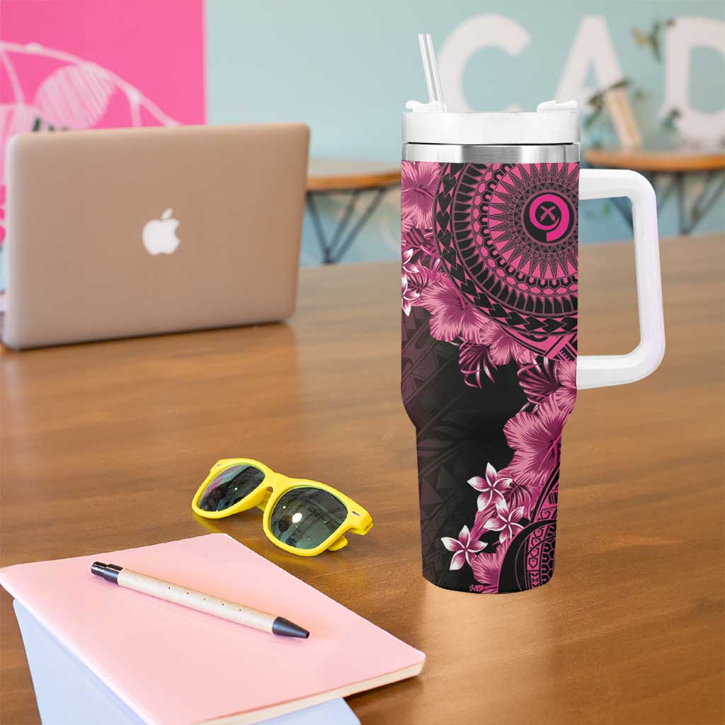 Vanuatu Tumbler With Handle Hibisus Polynesian Pattern Pink LT14 - Polynesian Pride