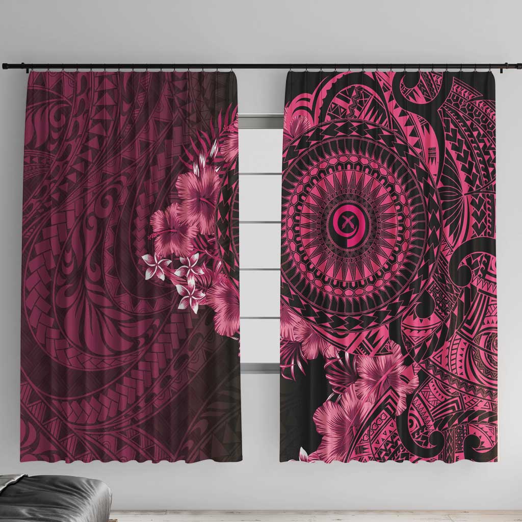 Vanuatu Window Curtain Hibisus Polynesian Pattern Pink LT14 With Hooks Pink - Polynesian Pride