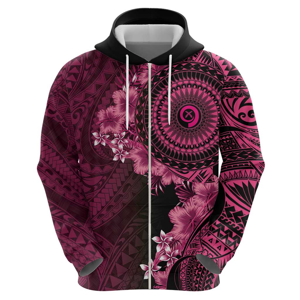 Vanuatu Zip Hoodie Hibisus Polynesian Pattern Pink - Polynesian Pride