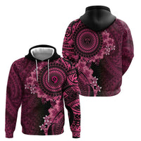 Vanuatu Zip Hoodie Hibisus Polynesian Pattern Pink - Polynesian Pride