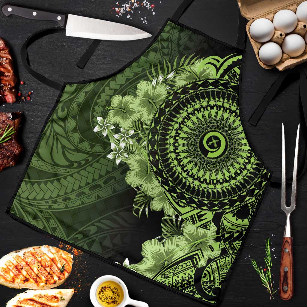 Vanuatu Apron Hibisus Polynesian Pattern Green - Polynesian Pride