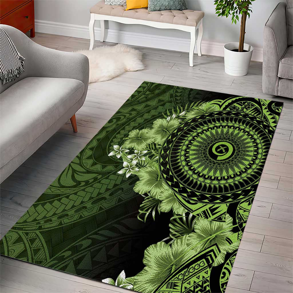 Vanuatu Area Rug Hibisus Polynesian Pattern Green LT14 - Polynesian Pride