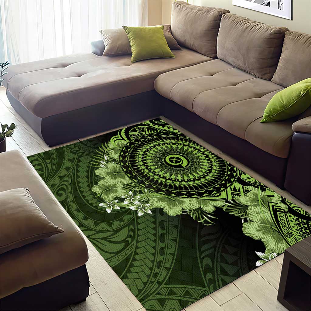 Vanuatu Area Rug Hibisus Polynesian Pattern Green LT14 - Polynesian Pride