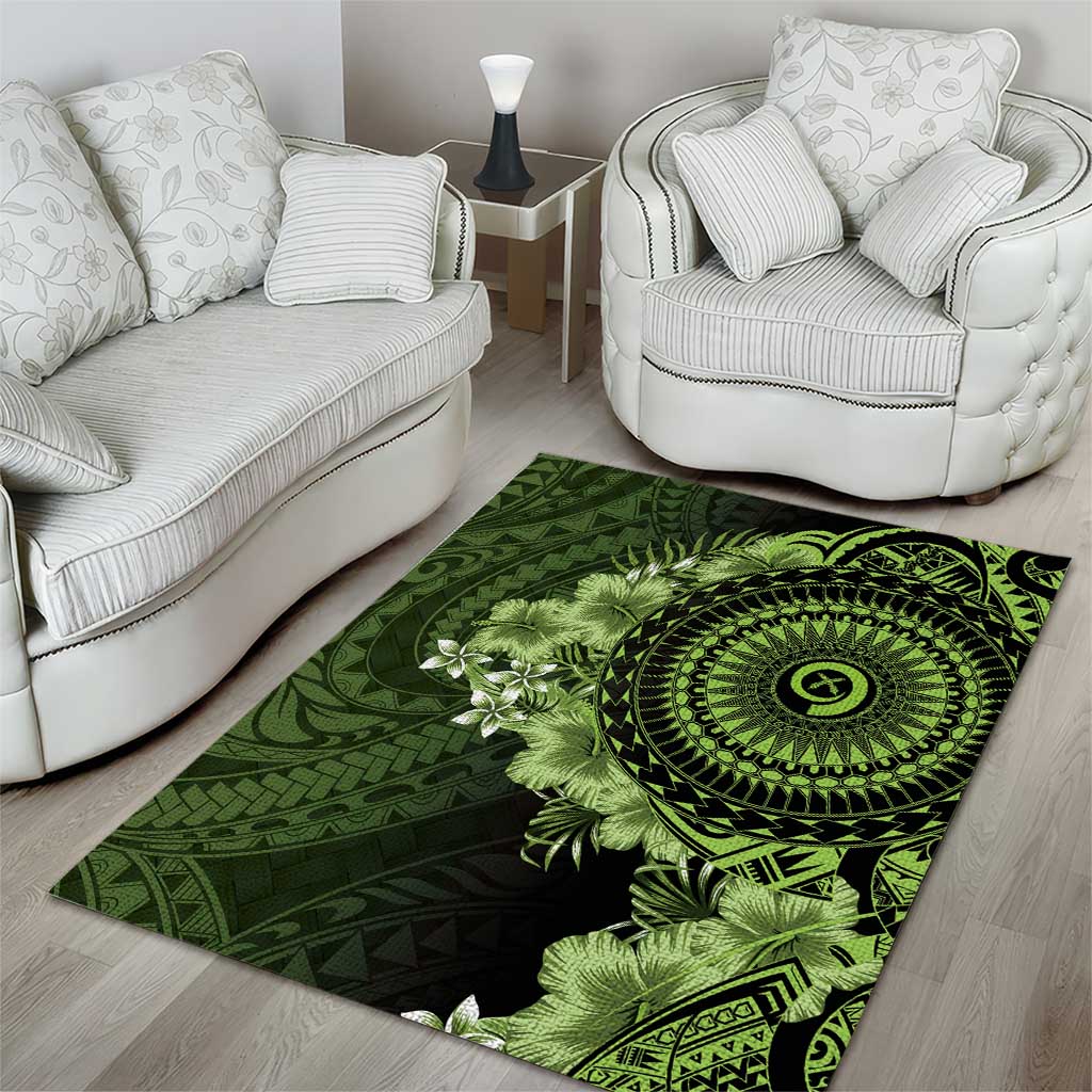 Vanuatu Area Rug Hibisus Polynesian Pattern Green LT14 - Polynesian Pride