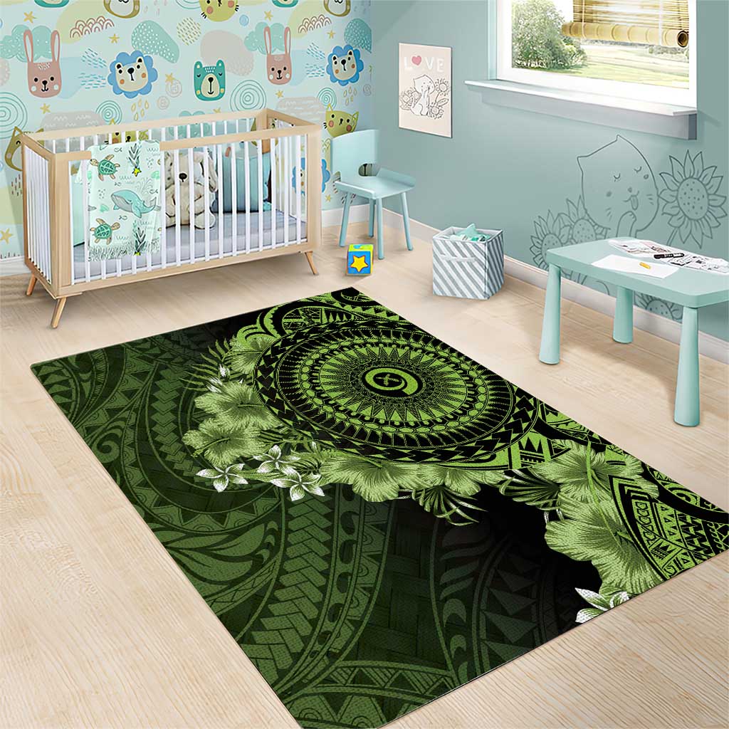 Vanuatu Area Rug Hibisus Polynesian Pattern Green LT14 - Polynesian Pride