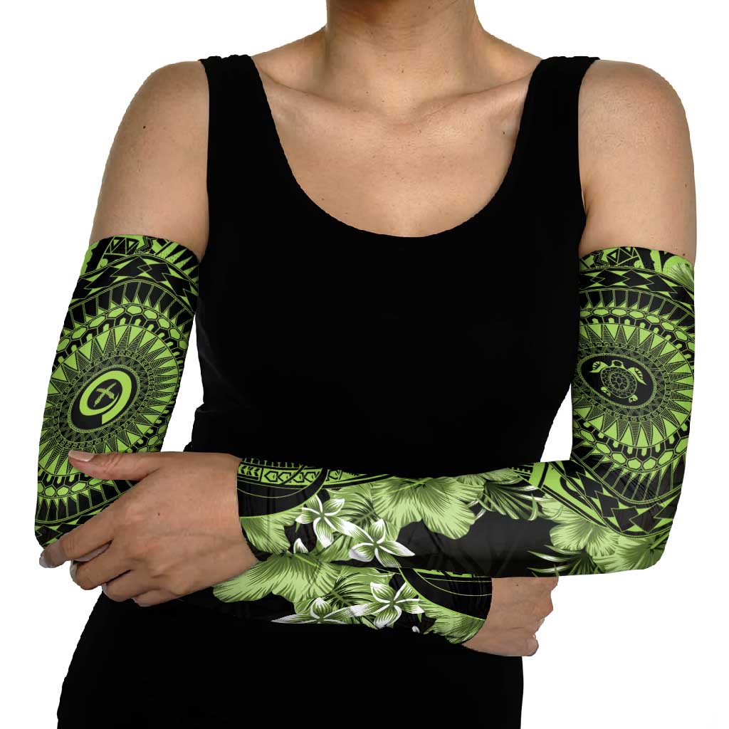 Vanuatu Arm Sleeves Hibisus Polynesian Pattern Green LT14 - Polynesian Pride