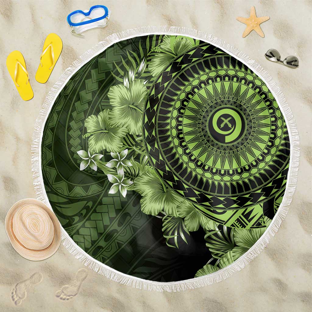 Vanuatu Beach Blanket Hibisus Polynesian Pattern Green - Polynesian Pride