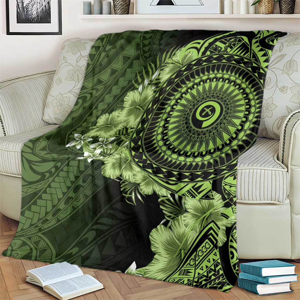 Vanuatu Blanket Hibisus Polynesian Pattern Green - Polynesian Pride
