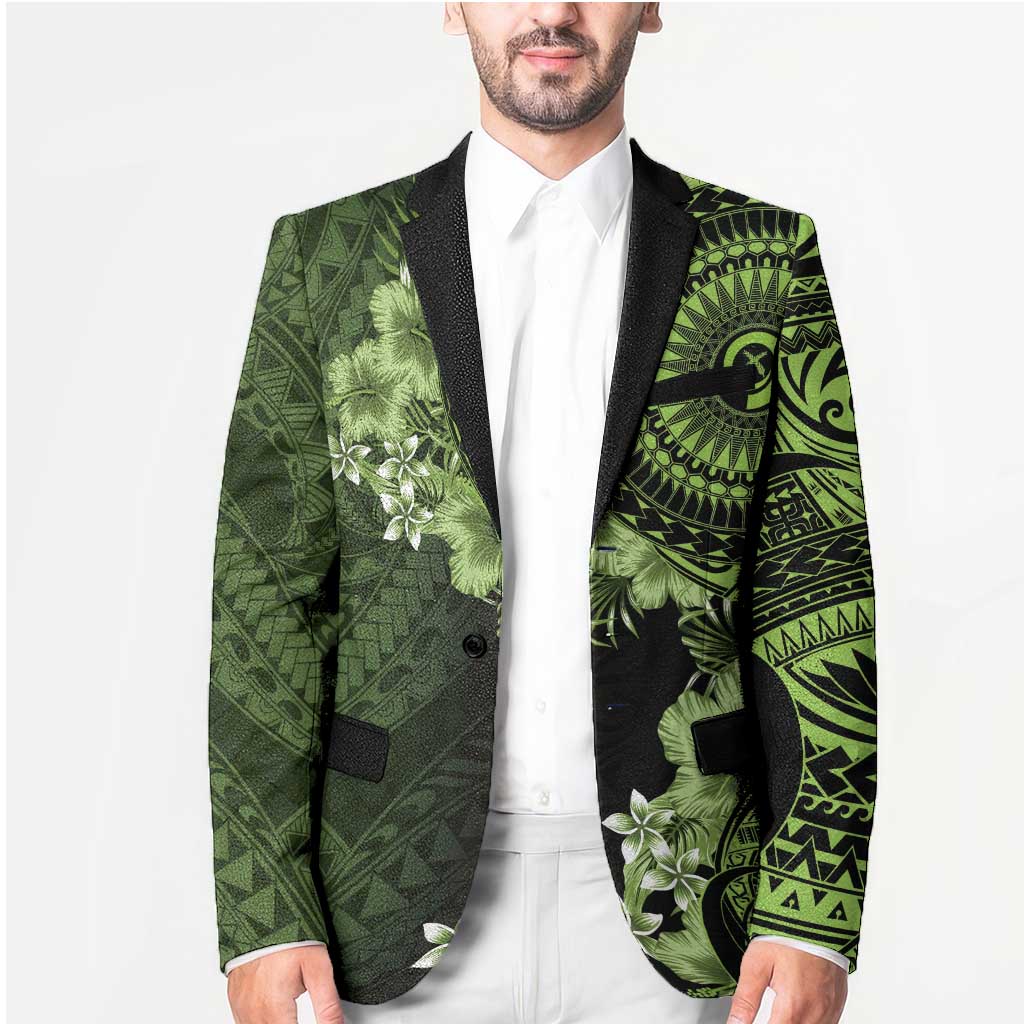 Vanuatu Blazer Hibisus Polynesian Pattern Green LT14 - Polynesian Pride