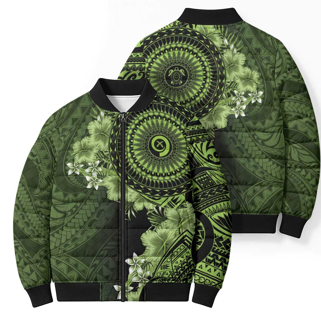 Vanuatu Bomber Puffer Jacket Hibisus Polynesian Pattern Green - Polynesian Pride