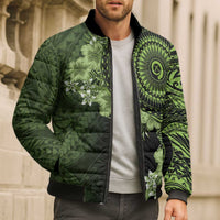Vanuatu Bomber Puffer Jacket Hibisus Polynesian Pattern Green - Polynesian Pride