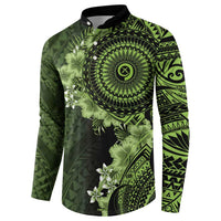 Vanuatu Button Sweatshirt Hibisus Polynesian Pattern Green - Polynesian Pride