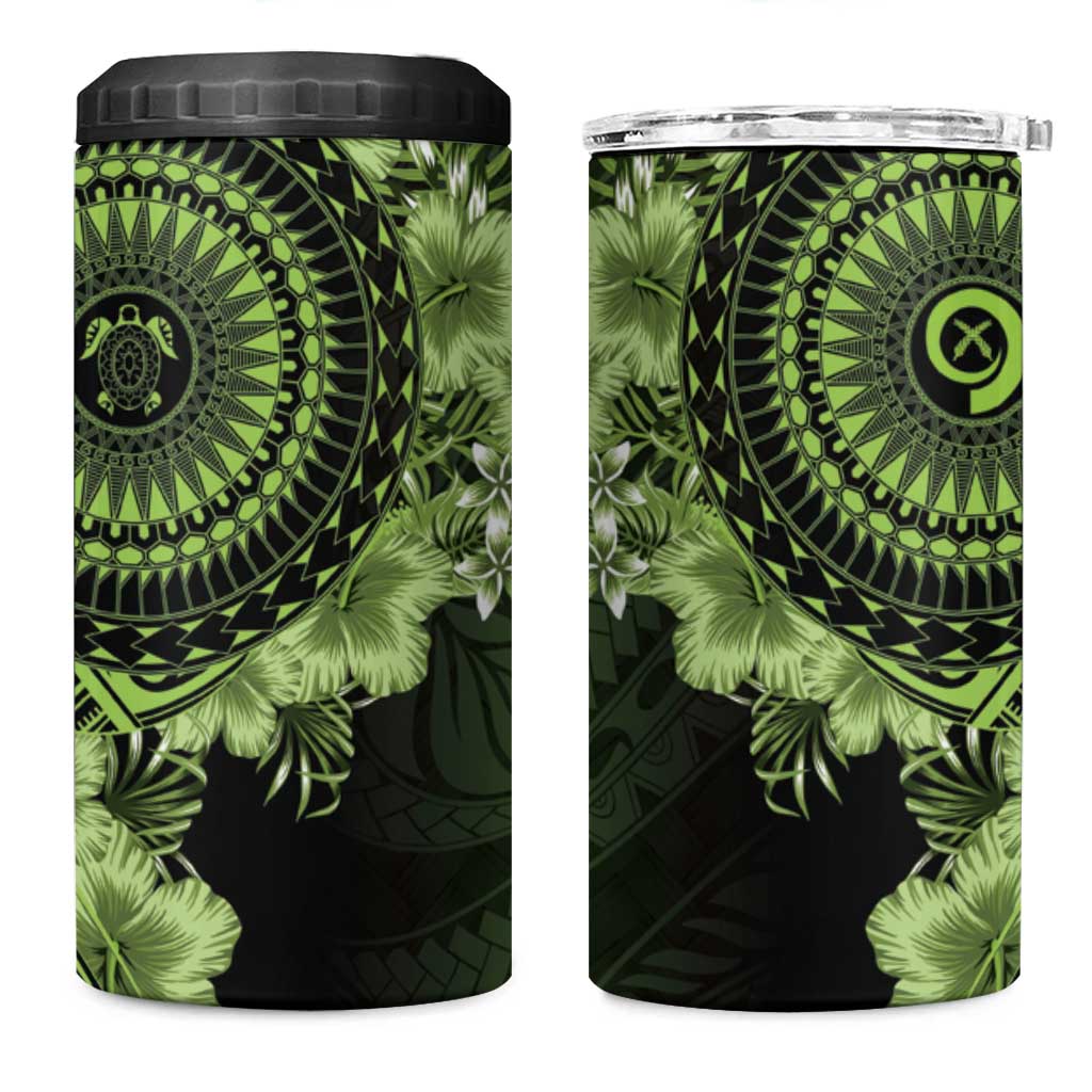 Vanuatu 4 in 1 Can Cooler Tumbler Hibisus Polynesian Pattern Green - Polynesian Pride
