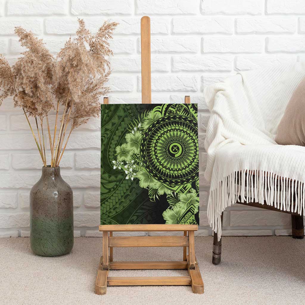 Vanuatu Canvas Wall Art Hibisus Polynesian Pattern Green - Polynesian Pride