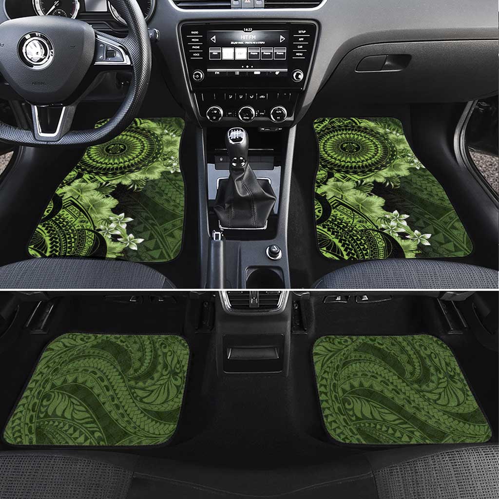 Vanuatu Car Mats Hibisus Polynesian Pattern Green LT14 Set 4pcs Green - Polynesian Pride