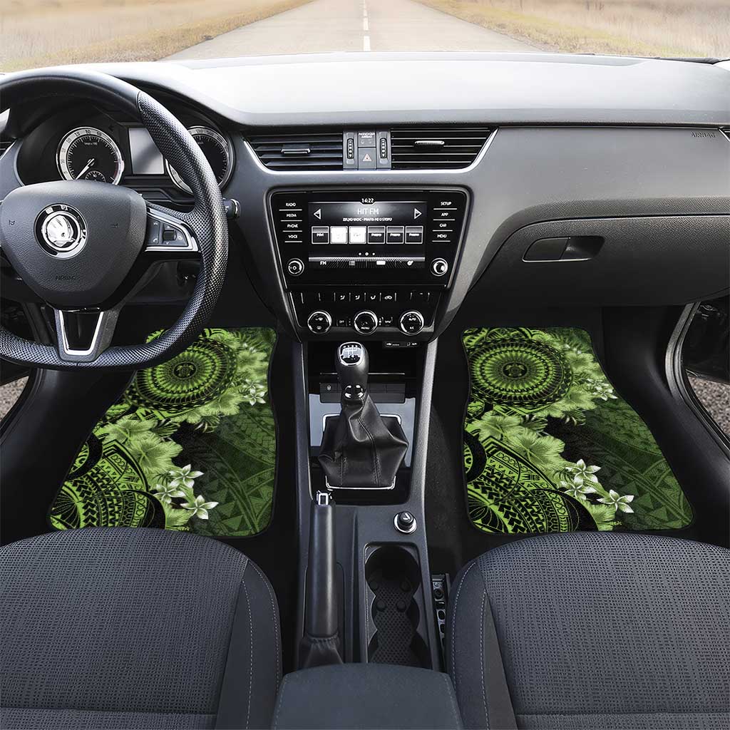 Vanuatu Car Mats Hibisus Polynesian Pattern Green LT14 Set 2pcs - Front Green - Polynesian Pride