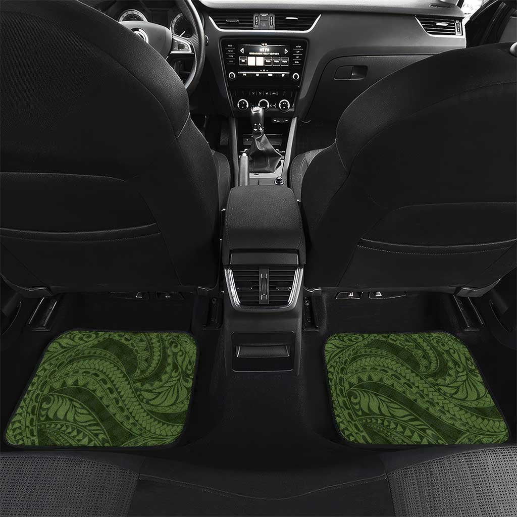 Vanuatu Car Mats Hibisus Polynesian Pattern Green LT14 Set 2pcs - Back Green - Polynesian Pride