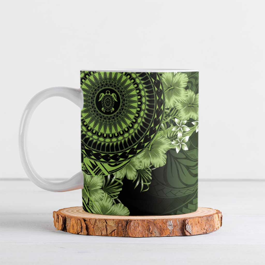 Vanuatu Ceramic Mug Hibisus Polynesian Pattern Green - Polynesian Pride