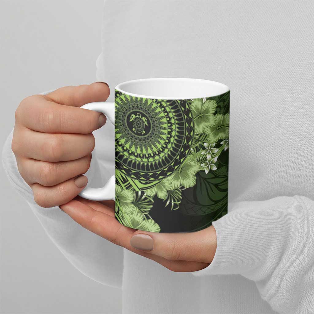 Vanuatu Ceramic Mug Hibisus Polynesian Pattern Green - Polynesian Pride