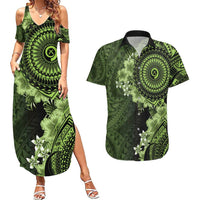 Vanuatu Couples Matching Summer Maxi Dress and Hawaiian Shirt Hibisus Polynesian Pattern Green - Polynesian Pride