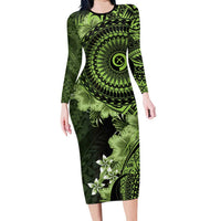 Vanuatu Family Matching Long Sleeve Bodycon Dress and Hawaiian Shirt Hibisus Polynesian Pattern Green - Polynesian Pride