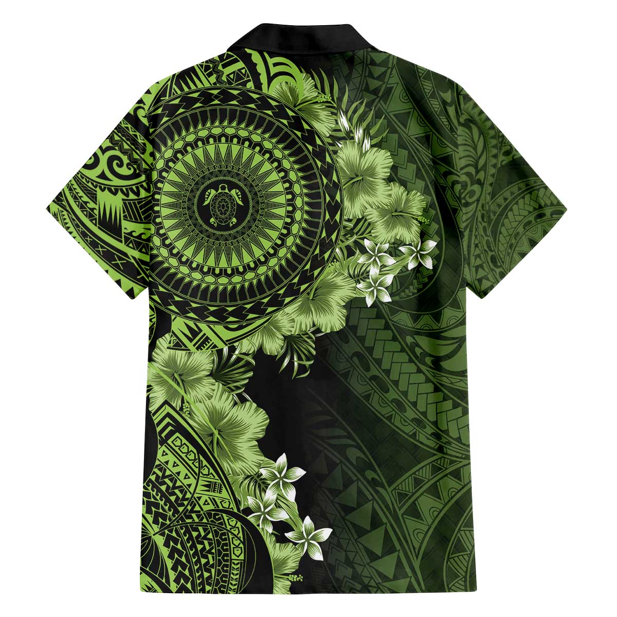 Vanuatu Family Matching Off The Shoulder Long Sleeve Dress and Hawaiian Shirt Hibisus Polynesian Pattern Green - Polynesian Pride