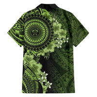 Vanuatu Family Matching Off The Shoulder Long Sleeve Dress and Hawaiian Shirt Hibisus Polynesian Pattern Green - Polynesian Pride