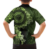 Vanuatu Family Matching Off Shoulder Short Dress and Hawaiian Shirt Hibisus Polynesian Pattern Green LT14 - Polynesian Pride