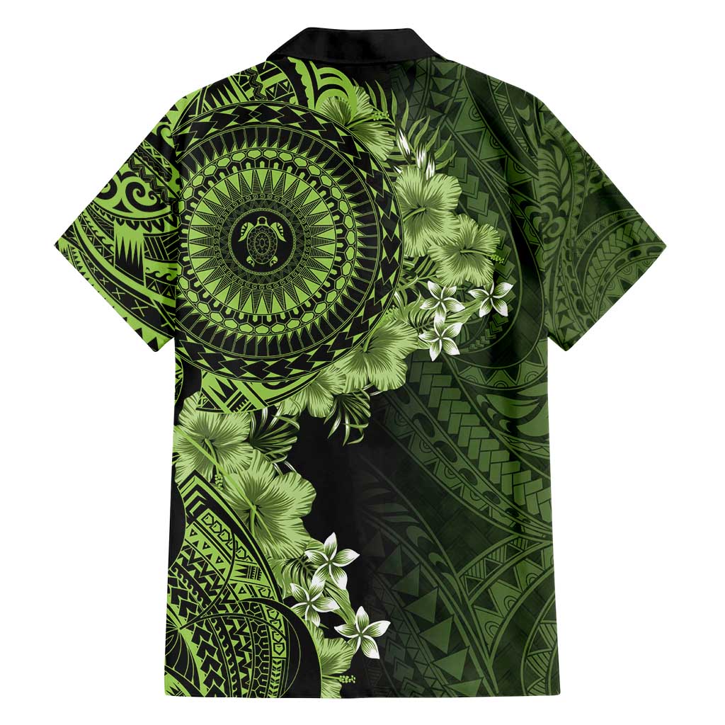 Vanuatu Family Matching Off Shoulder Short Dress and Hawaiian Shirt Hibisus Polynesian Pattern Green LT14 - Polynesian Pride