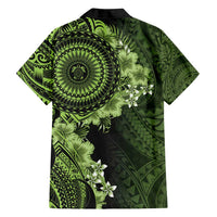 Vanuatu Family Matching Off Shoulder Short Dress and Hawaiian Shirt Hibisus Polynesian Pattern Green LT14 - Polynesian Pride