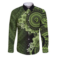 Vanuatu Family Matching Off Shoulder Short Dress and Hawaiian Shirt Hibisus Polynesian Pattern Green LT14 Dad's Shirt - Long Sleeve Green - Polynesian Pride